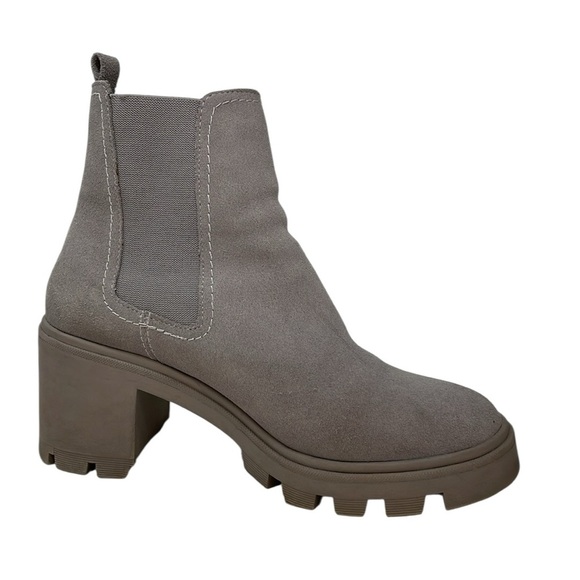 SPLENDID Ankle Boots Lug Sole Booties Grey Suede Leather Chelsea Heels Size 8.5 - Picture 6 of 12